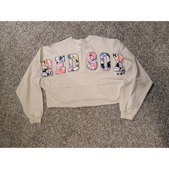 Fanatics Women's Cream Boston Red Sox Floral Preppy Cropped Long Sleeve T-Shirt - Picture 4 of 4